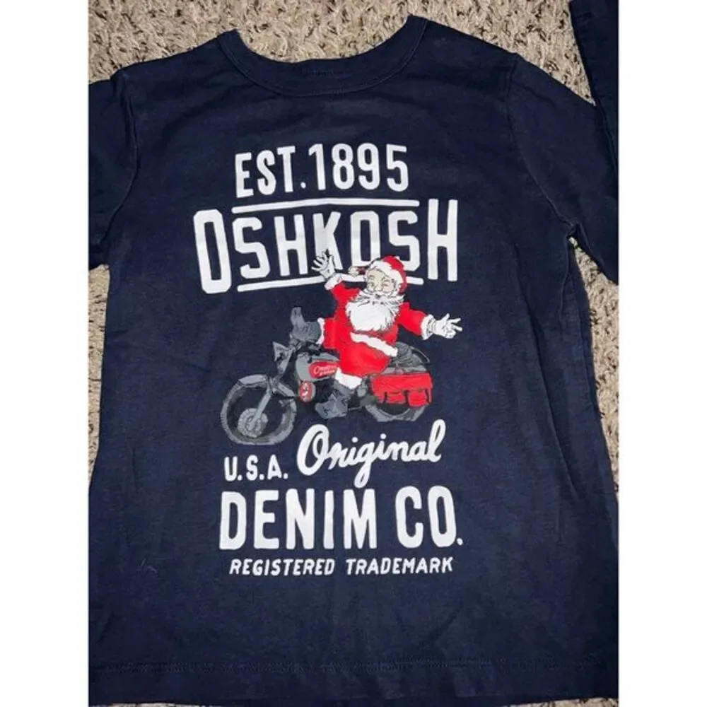 Oshkosh Boys Navy Blue Santa‎ Motorcycle long sleeve tee size 5